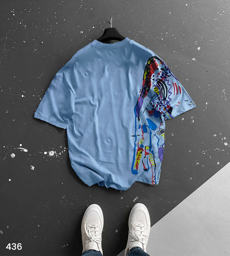 Mock Neck Half Paint T-Shirt - 50% Off