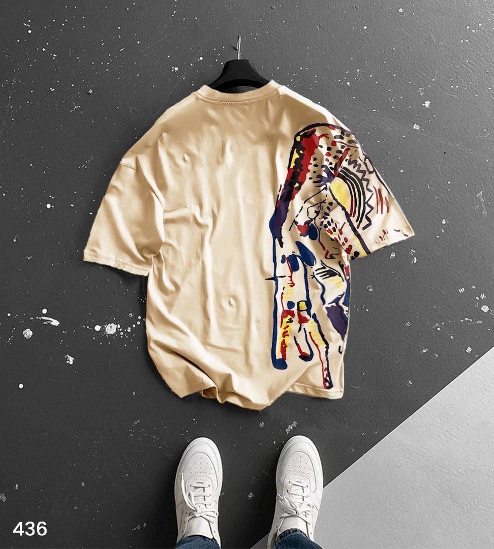 Mock Neck Half Paint T-Shirt - 50% Off