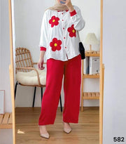 Flower Quarter Sleeved Linen Set