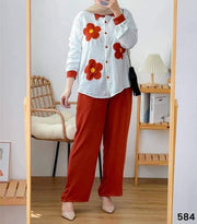 Flower Quarter Sleeved Linen Set