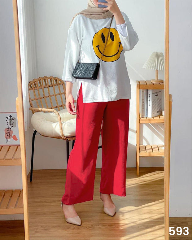 Smiley Tee & Plazo Set Red - 593