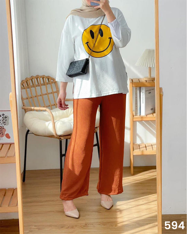 Smiley Tee & Plazo Set Brown - 594