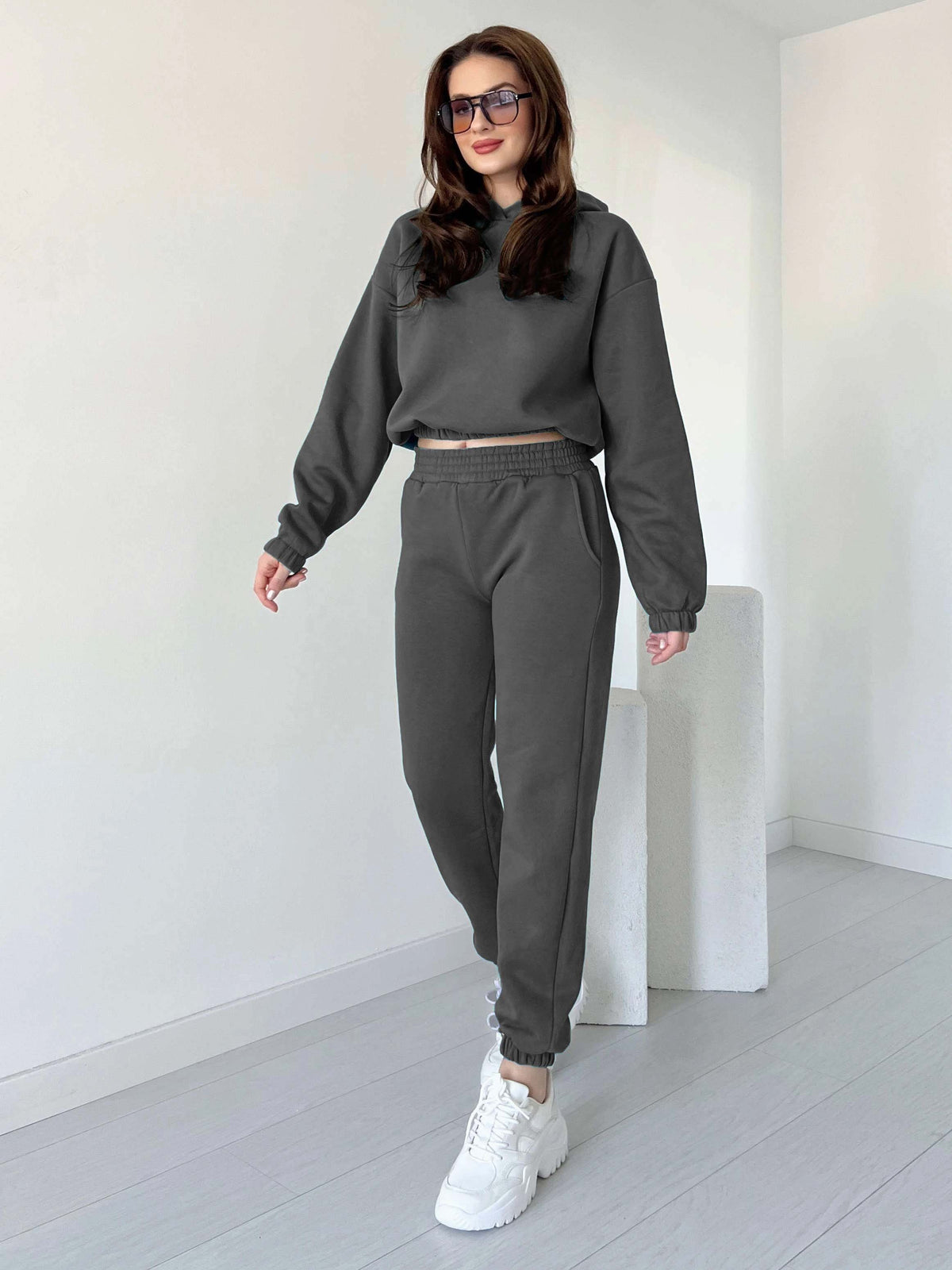 Women Cropped Hoodie Set - 60% Off