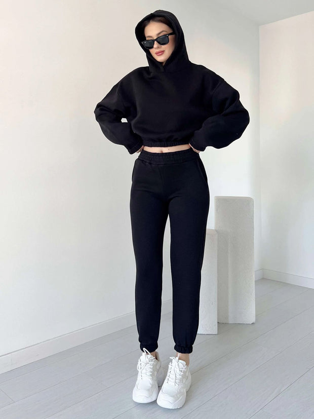 Women Cropped Hoodie Set - Last Stock