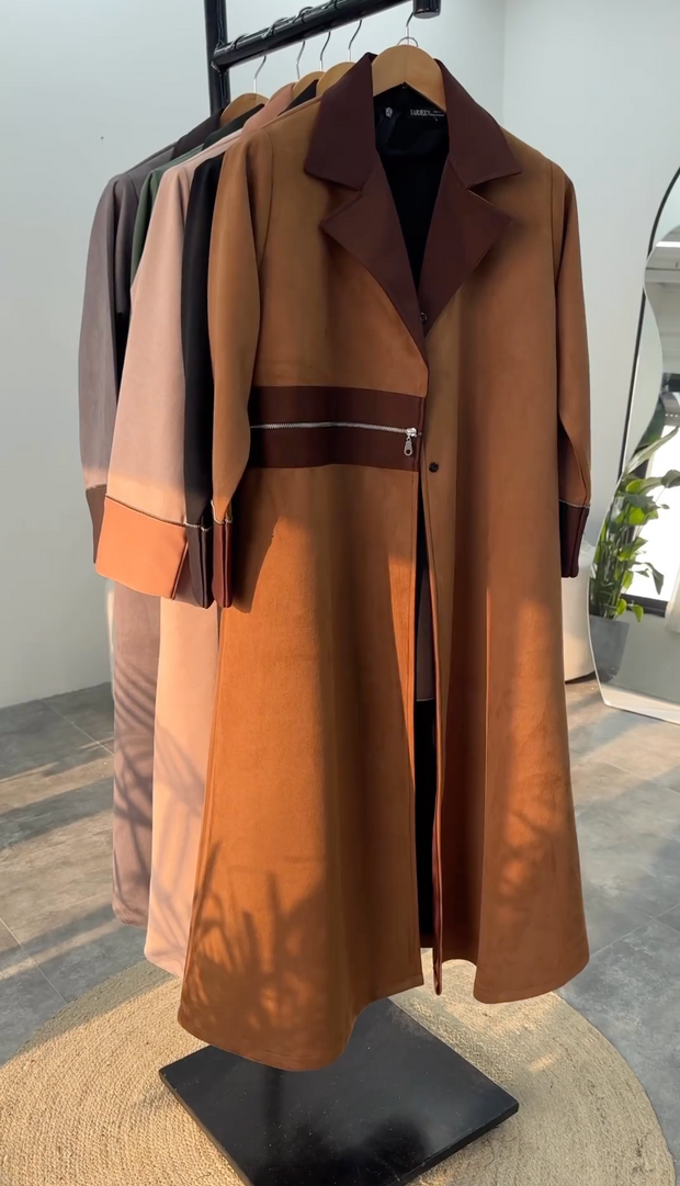 Arabic Trench Long Coat - Suede Leather