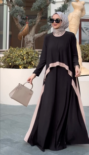 Premium Front Cut Abaya With Beige Border