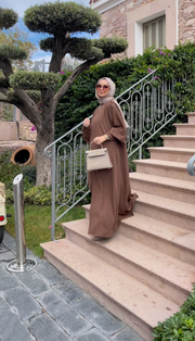 Closed Abaya with Buttoned Cuffs - Chocolate Brown