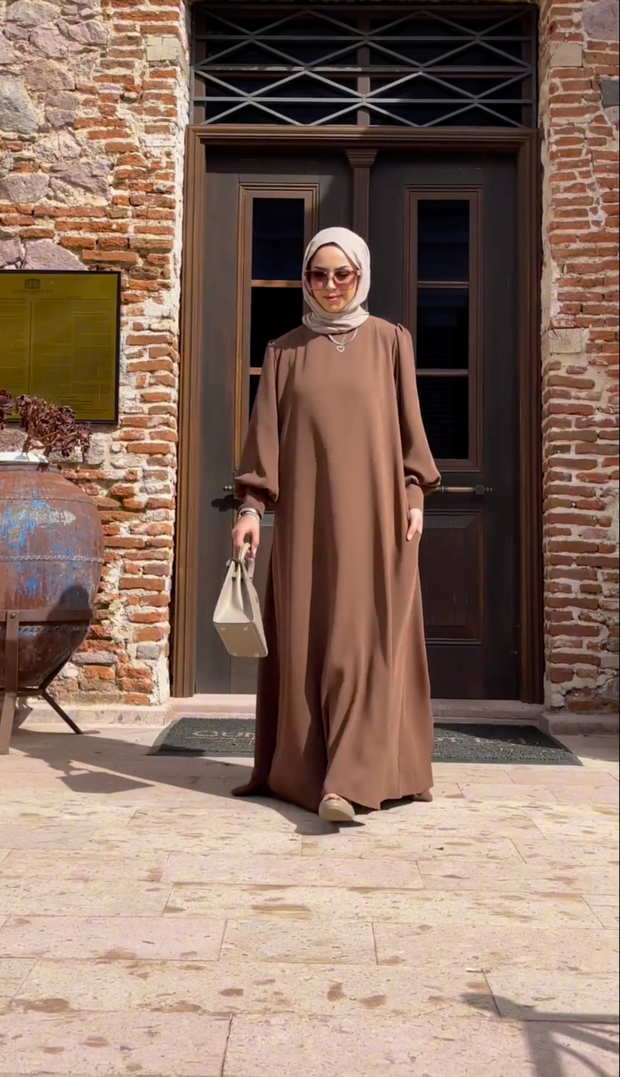 Closed Abaya with Buttoned Cuffs - Chocolate Brown