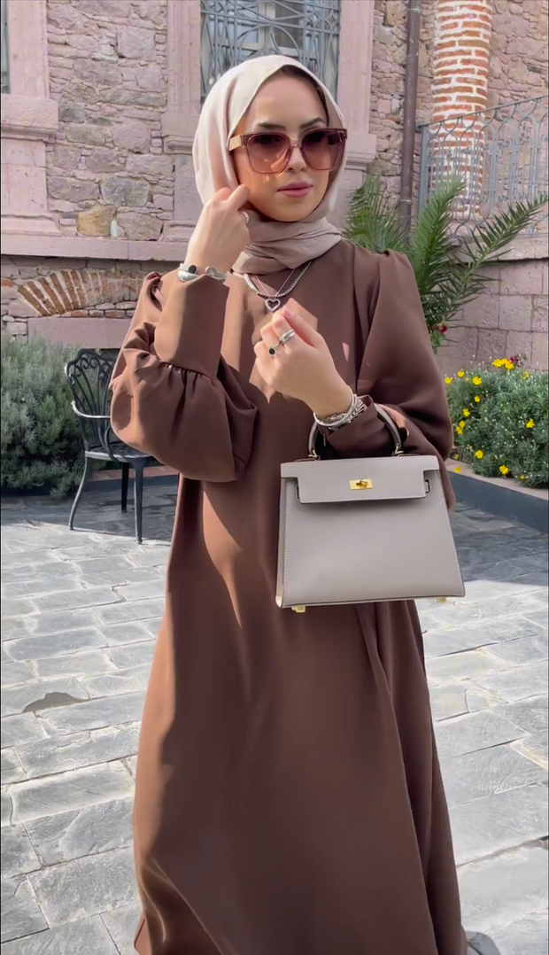 Closed Abaya with Buttoned Cuffs - Chocolate Brown