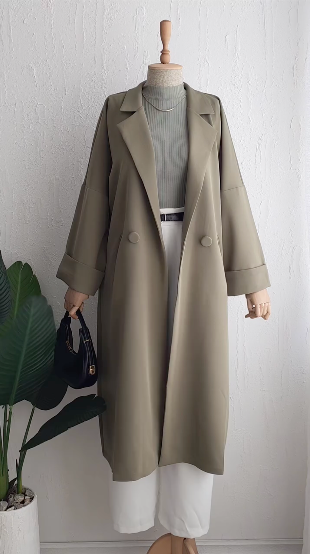 Modest Crepe Trench Coat - 50% Off