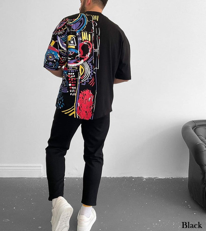 Mock Neck Half Paint T-Shirt - 50% Off