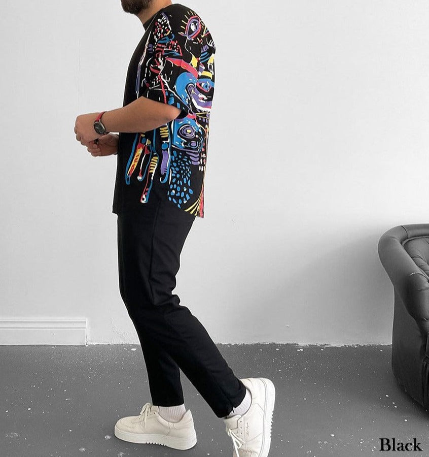 Mock Neck Half Paint T-Shirt - 50% Off