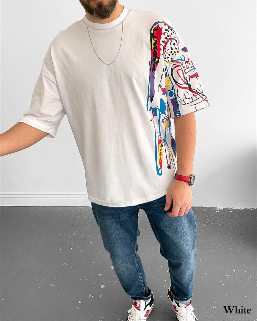Mock Neck Half Paint T-Shirt - 50% Off