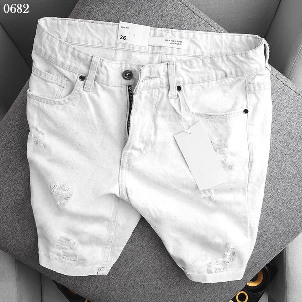 Denim Shorts Ripped - White