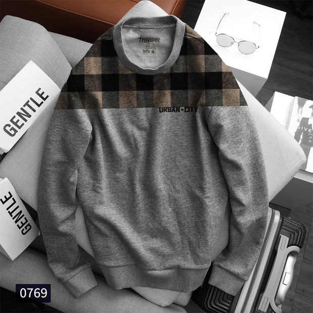 Grey Checks Fleece Sweatshirt