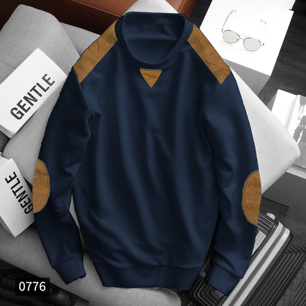 Fleece With Leather Patch Sweatshirt - Dark Blue