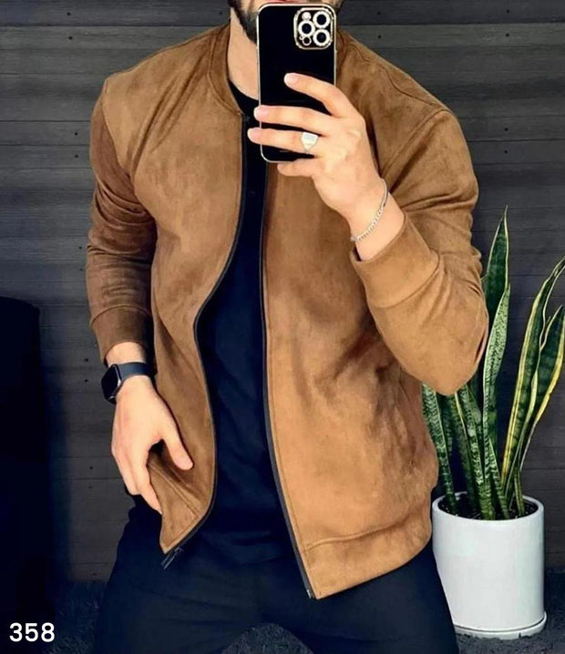 Faux Suede Leather Jacket - Caramel