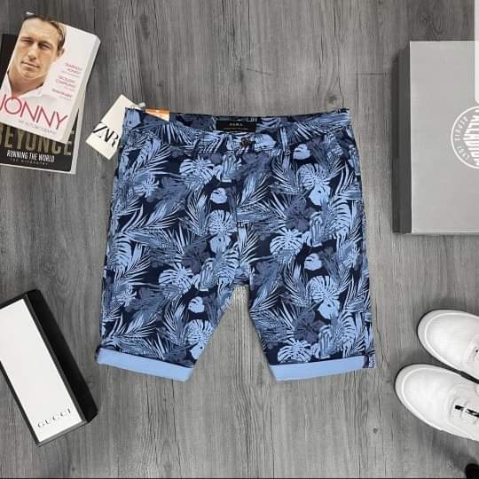 Chino Shorts - Blue Leaves