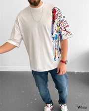 High Neck Oversize Half Paint T-Shirt