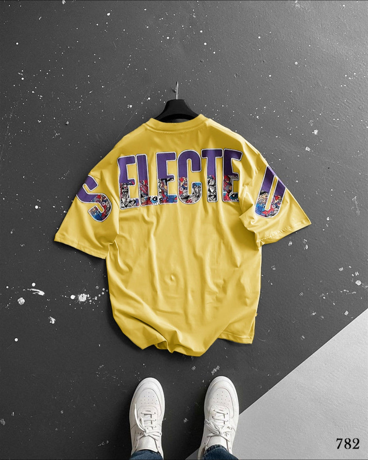 Oversize Selected Print T-Shirt Yellow - 50% Off