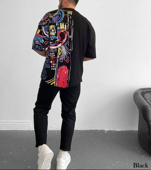 High Neck Oversize Half Paint T-Shirt