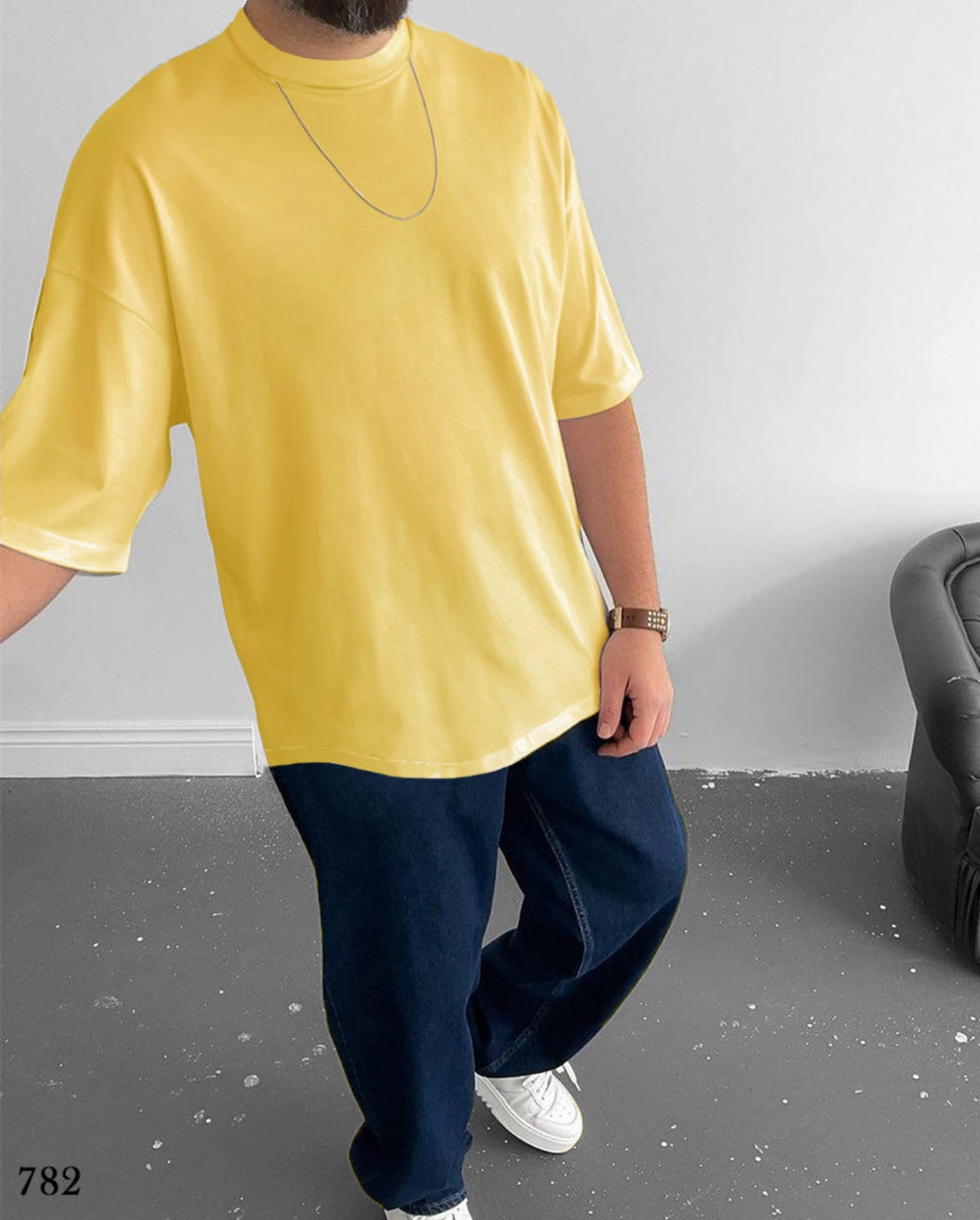 Oversize Selected Print T-Shirt Yellow - 50% Off