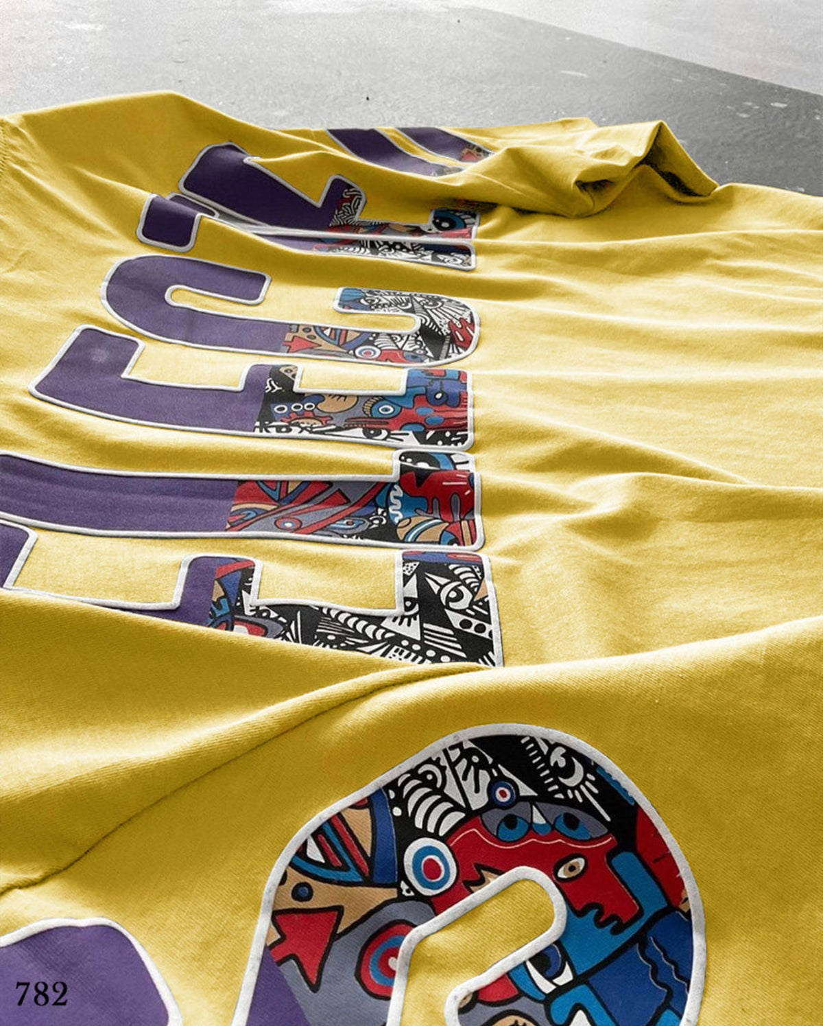 Oversize Selected Print T-Shirt Yellow - 50% Off