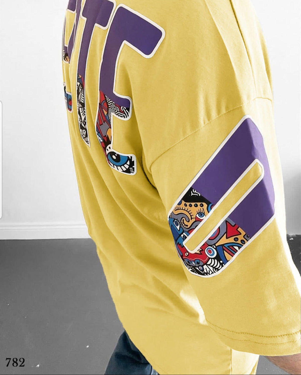 Oversize Selected Print T-Shirt Yellow - 50% Off